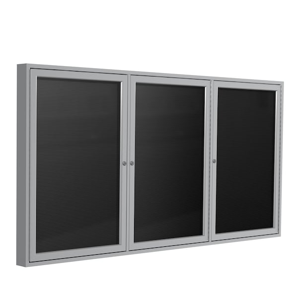 Ghent 3 Door Enclosed Flannel Letter Board, Satin Aluminum Frame, 3'H x 6'W, Black PA33672B-BK - main
