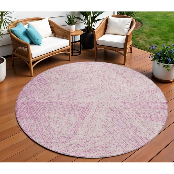 Homeroots 8' Pink And Ivory Round Abstract Washable Indoor Outdoor Area Rug 597042 - main