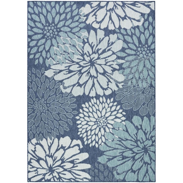 Homeroots 4' X 6' Navy Blue Floral Indoor Outdoor Area Rug 572574 - main