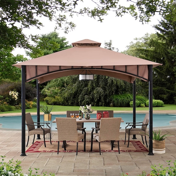Sunjoy 11ft. x 11 ft. 2-tone Bronze Bamboo Steel Gazebo with 2-tier Hip Roof A101011900 - main