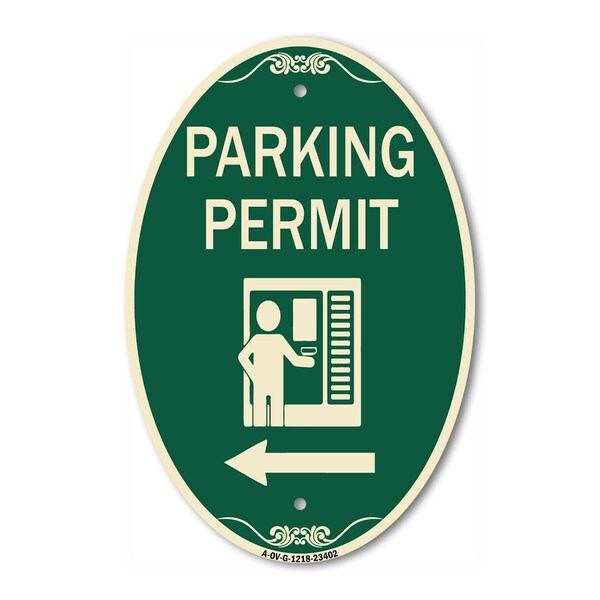 Signmission Parking Permit With Left Arrow Symbol, 12 Inch X 18 Inch Architectural Oval, Heavy Gauge Aluminum A-OV-G-1218-23402 - main