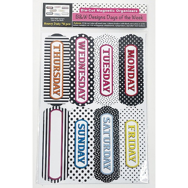 Ashley Die-Cut Magnetic Organizers, Days of the Week, Black/White Pattern 19025 - main