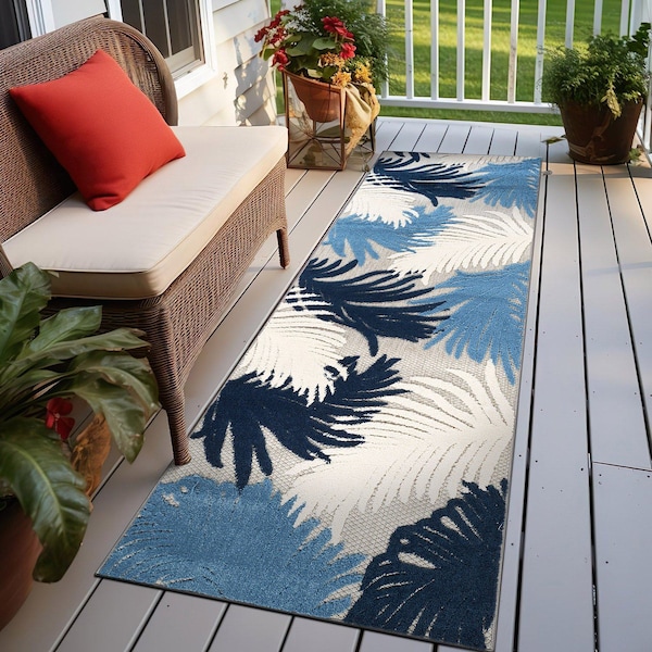 World Rug Gallery Amalfi Contemporary Tropical Floral Indoor/Outdoor Runner Rug 2 ft 7 in x 10 ft Navy 8013NAVY27X10 - main