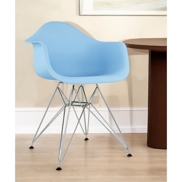 Homeroots Light Blue And Silver Heavy Duty Plastic Dining Arm Chair 520271 - main