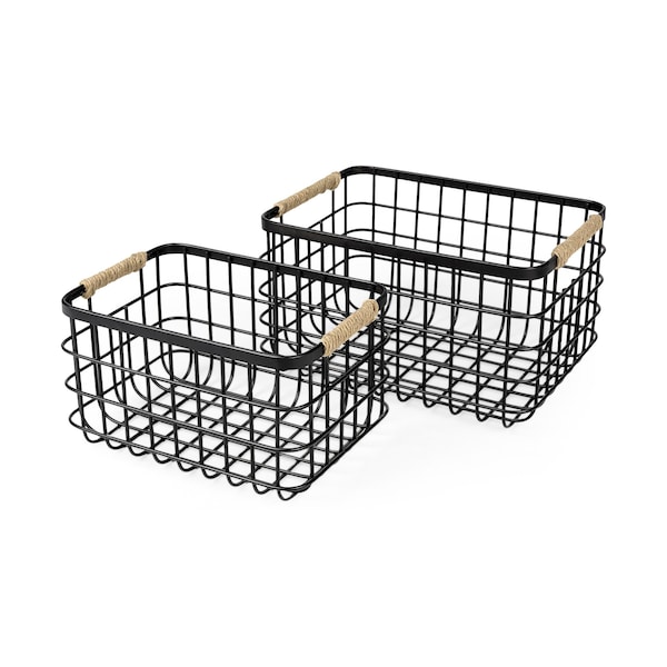Homeroots Set of Two Black Metal Basket, 2PK 392166 - main