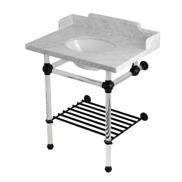 Kingston Brass 30-Inch Carrara Marble Console Sink with Acrylic Legs and Shelf, 8-Inch, 3-Hole LMS30MAB0 - main