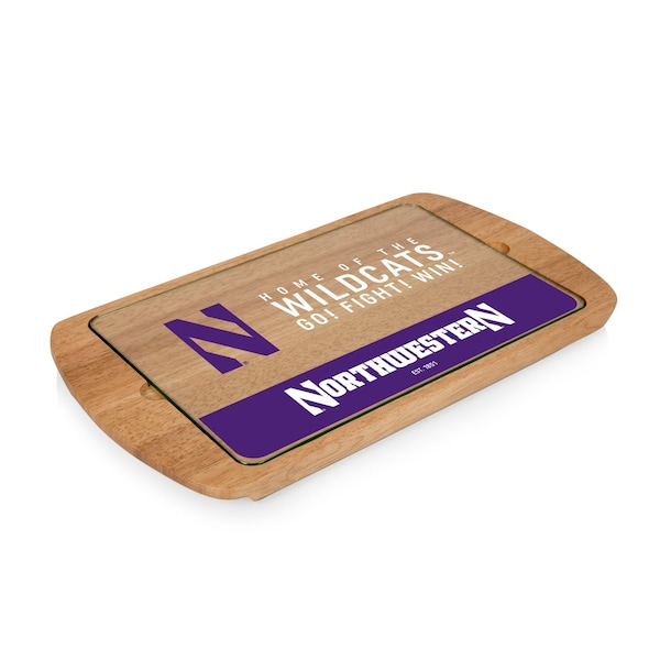 Picnic Time Family Of Brands NCAA Northwestern Wildcats Billboard Glass Top Cheese Board - Charcuterie Boards, Parawood 911-01-505-434-0 - main