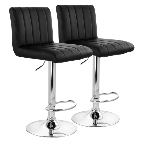 Elama 2 Piece Tufted Faux Leather Adjustable Bar Stool in Black with Chrome Base ELM-7228-BLK - main