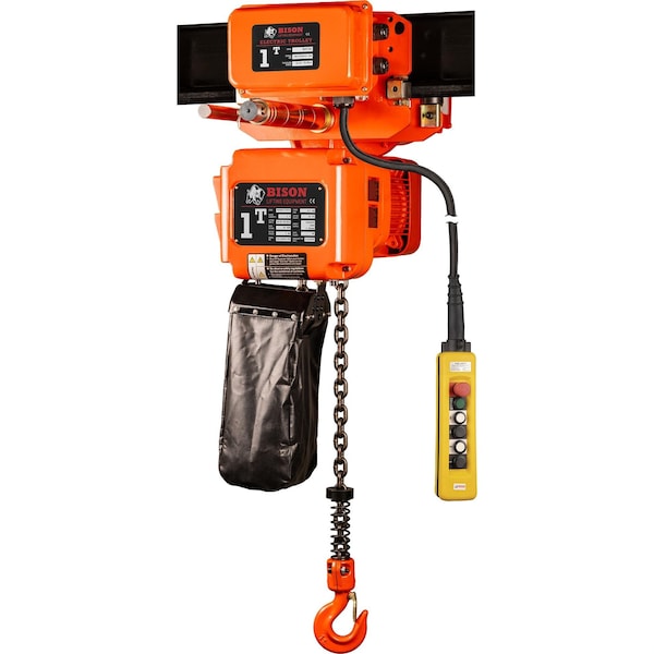 Bison Lifting Equipment 1 Ton 3 Phase, 2-Spd Elctrc Chain Hoist W/ Motor Trolley, 20Ft, 230v/460v HHBD01SK-01D + WPC01D - main