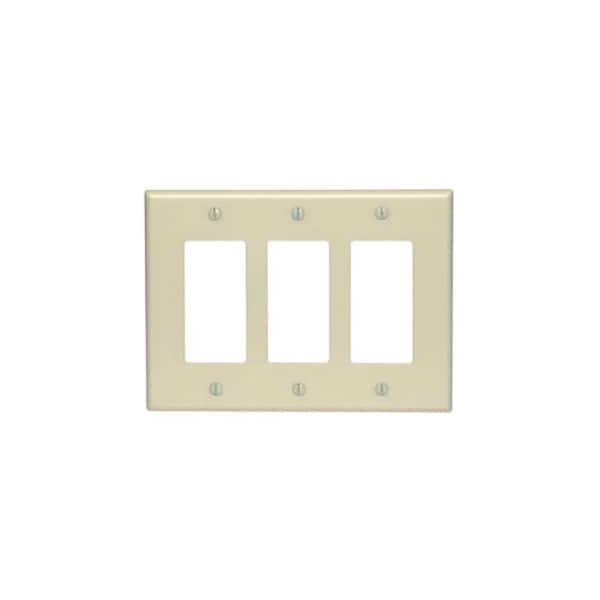 Leviton Decora Wallplate, Midway Size, Gang 3, Ivory 80611-I - main