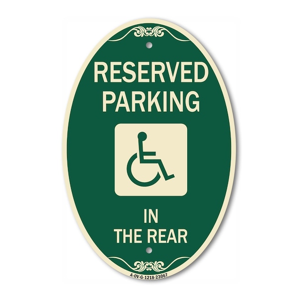 Signmission Reserved Parking in the Rear With Graphic, 12 In X 18 In Architectural Oval, Heavy Gauge Aluminum A-OV-G-1218-23067 - main