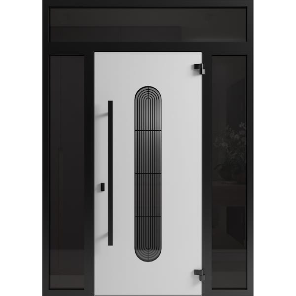 Vdomdoors Front Exterior Aluminum Door Ronex0521 Black Prehung Entry Steel Metal Modern Painted RONEX0521EXD-BLK-W14+36+14xH80+16-LH-I - main