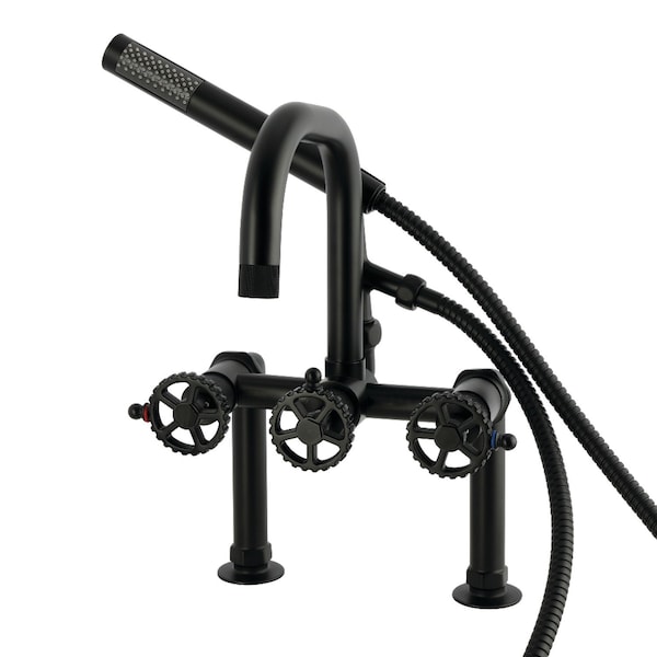 Kingston Brass 7" Center Deck-Mount Clawfoot Tub Faucet with Hand Shower, Matte Black AE6000CG - main