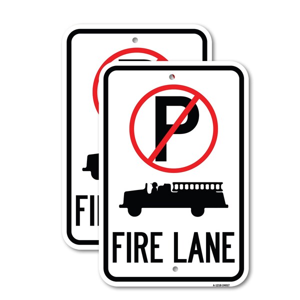 Signmission Fire Lane With No Parking Symbol & Graphic, 12'' X 18'' 2 Signs, Heavy Gauge Aluminum, 2PK A-1218-2PACK-24017 - main