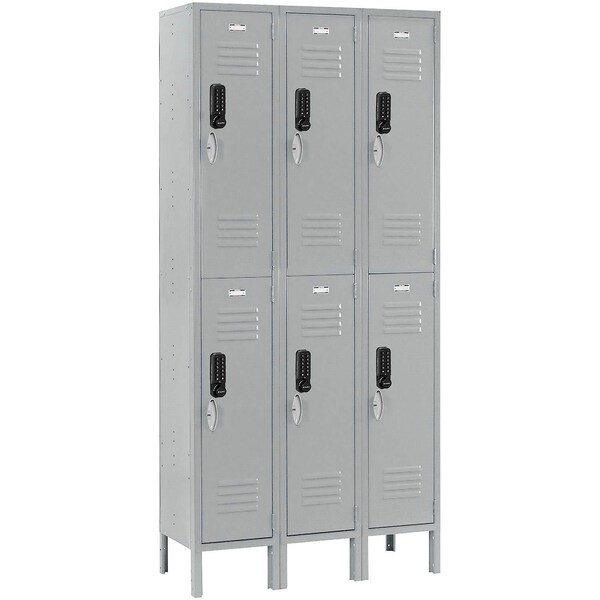 Global Industrial 2-Tier 6 Door Digital Locker, 36"W x 18"D x 78"H, Gray, Assembled 290803 - main