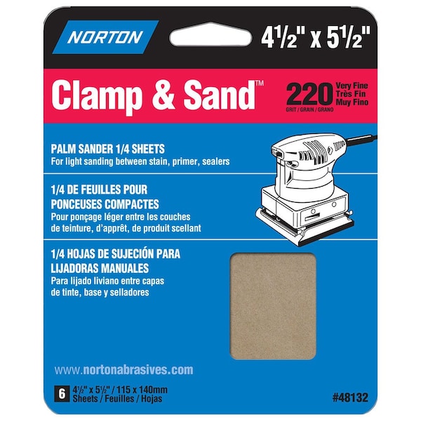 Norton Co 4-1/2" x 5-1/2" Norton 48132 MultiSand Clamp & Sand Power Sanding Sheet, 220-Grit Handy-Pack 02318 - main