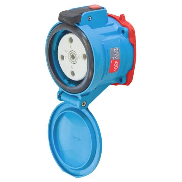 Meltric DSN30 RECEPTACLE POLY BLUE SIZE 2 TYPE 4X IP 69 3P+N+G 30 A 277/480 VAC 60 Hz NO AUX PADLOCK PAWL 63-34047-843-NC - main