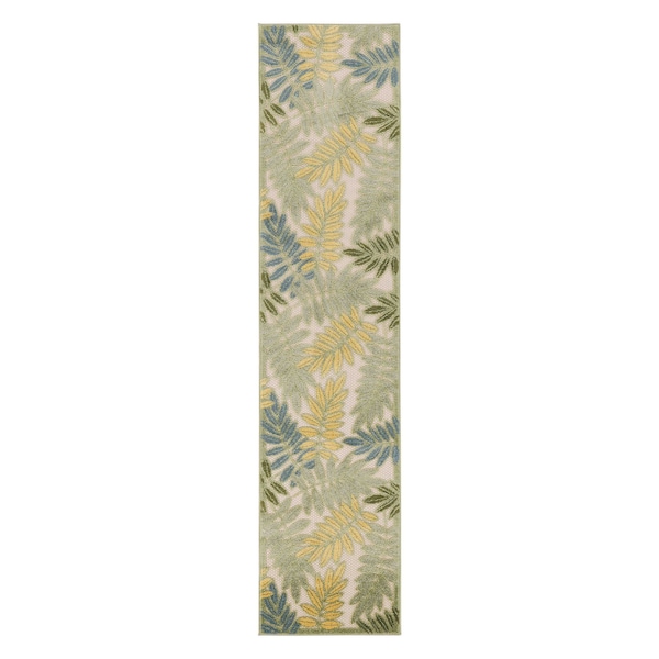 Homeroots 8' Green Yellow And Blue Floral Indoor Outdoor Runner Rug 548038 - main