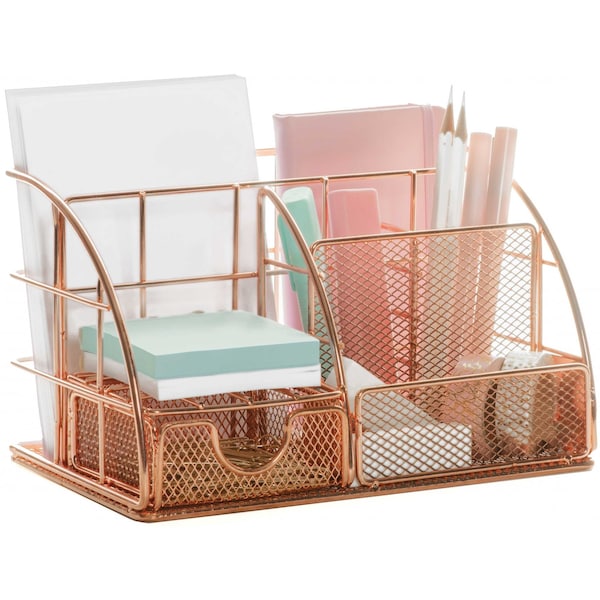 Homeroots Stylish Rose Gold 6 Compartment Desk Organizer 374349 - main