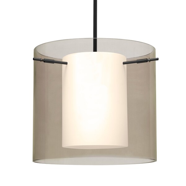 Besa Lighting Besa Pahu 12 Stem Pendant, Transparent Smoke/Opal, Black Finish, 1x 11W LED 1TT-S18407-LED-BK - main