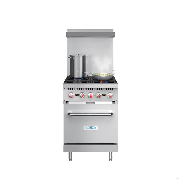 Koolmore 24 in. 4 Burner Commercial Natural Gas Range with Oven in Stainless-Steel KM-CR24-NG - main