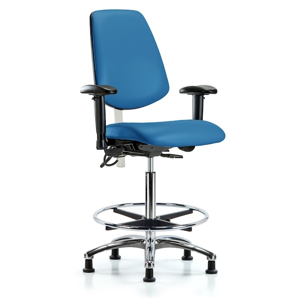 Blue Ridge Ergonomics Vin Hi Ben Chair, Med, Bk, Blu, CL100/ESD, Adjustable Arms, 26" to 35-1/2" Height, Blue BR-NECR-VHBCH-MB-CR-T1-A1-CF-EG-ESDBLU - main