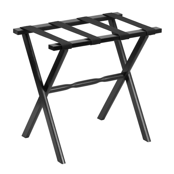 Homeroots Hotel Black Finish Wood Folding Luggage Rack With Black Straps 383079 - main