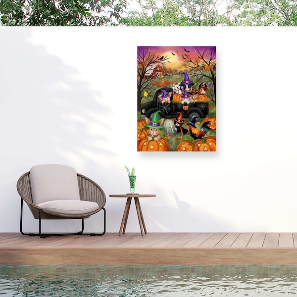 Trademark Fine Art Outdoor Canvas Art Jean Francois Halloween Farm Animals Wall Art for Patios, or Gardens GRL01669-OC2432WR - main