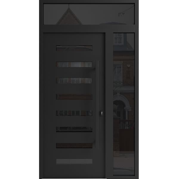 Vdomdoors Aluminum Door Iron 0188 Black Entry Steel Metal Classic Painted 52 x 94 (36+16 x 80+14)-Left Inswin IRON0188EXD-BLK-W36+16xH80+14-LH-I - main