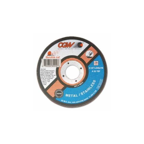 Cgw Abrasives Quickie Cut, Type 1 Extra Thin Cut-Off Wheel, 6 in dia, 0.045 in Thick, 7/8 in Arbor, 36 Grit, 25PK 421-35517 - main