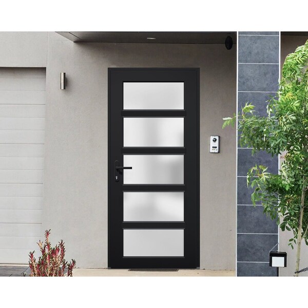 Vdomdoors Front Exterior Prehung FiberGlass Door Frosted Glass / Manux 8002 Matte Black / Office Commercial a MANUX8002EXD-BLK-W30 x H80-RH - main