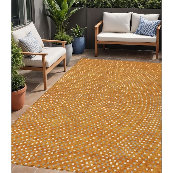 Homeroots 5' X 8' Orange Gray And Ivory Polka Dot Washable Indoor Outdoor Area Rug 599065 - main
