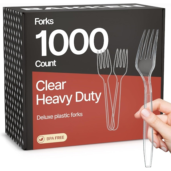 Bakkenmaster Disposable Cutlery Set Heavy-Duty BPA-Free Plastic Forks, Reusable and Heat-Resistant, 1000PK BK-1000CF - main