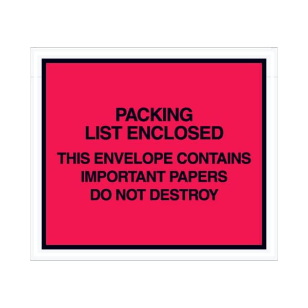 Box Packaging Full Face Envelopes, "Important Papers Enclosed" Print, 6"L x 7"W, Red, 1000/Pack PL414 - main