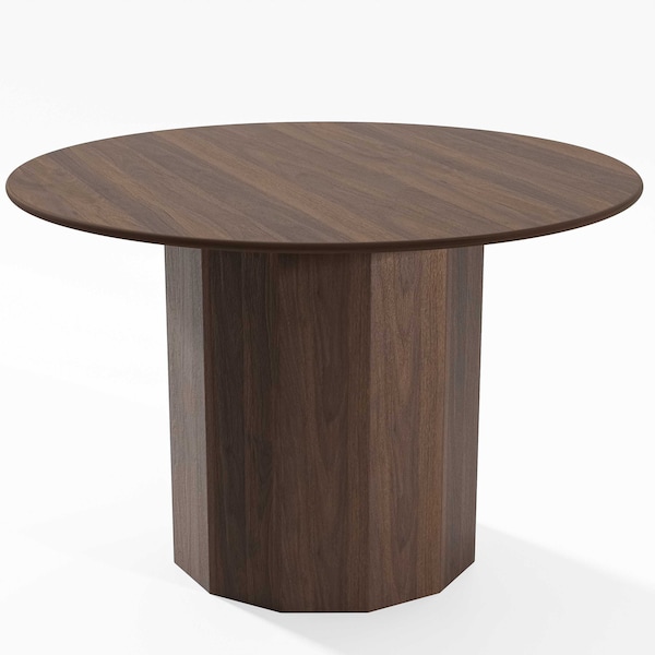 Homeroots 46" Brown Wood Pedestal Base Round Top Dining Table 720949 - main