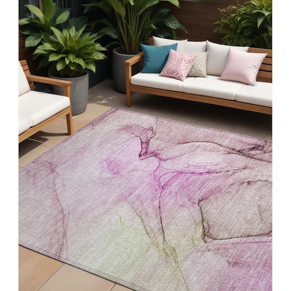 Homeroots 8' X 10' Pink Abstract Washable Non Skid Indoor Outdoor Area Rug 559403 - main
