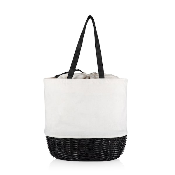 Picnic Time Family Of Brands Coronado Canvas and Willow Basket Tote, White Canvas with Black Accents 203-00-179-000-0 - main