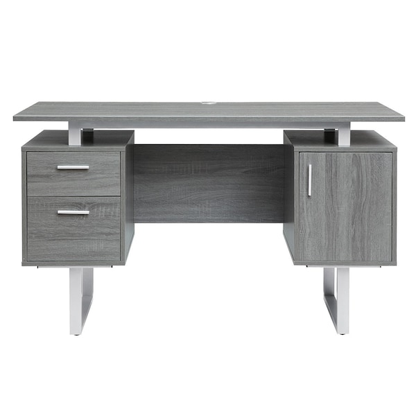 Homeroots 51" Gray Wood Computer Desk With Two Drawers 723751 - main