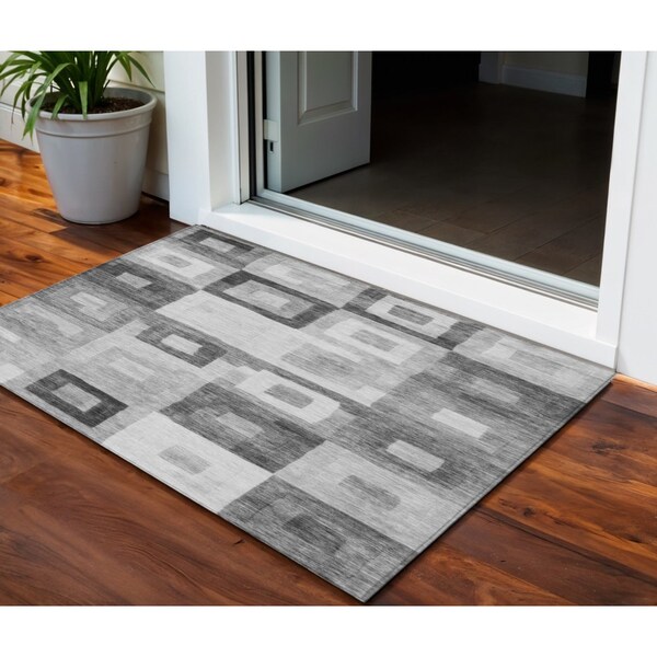 Homeroots 3' X 5' Gray And Charcoal Geometric Washable Indoor Outdoor Area Rug 605037 - main