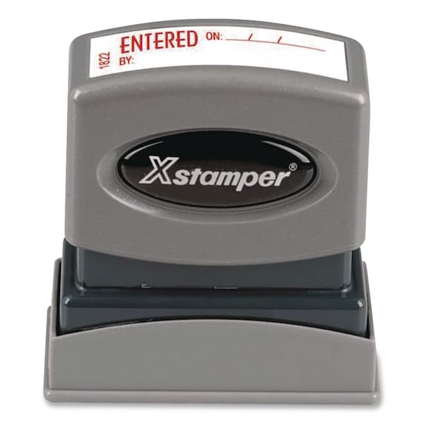Xstamper Eco-Green Pre-Inked One-Color Stock Stamp, ENTERED ON/BY, 1.62 x 0.5, Red Ink 36023 - main