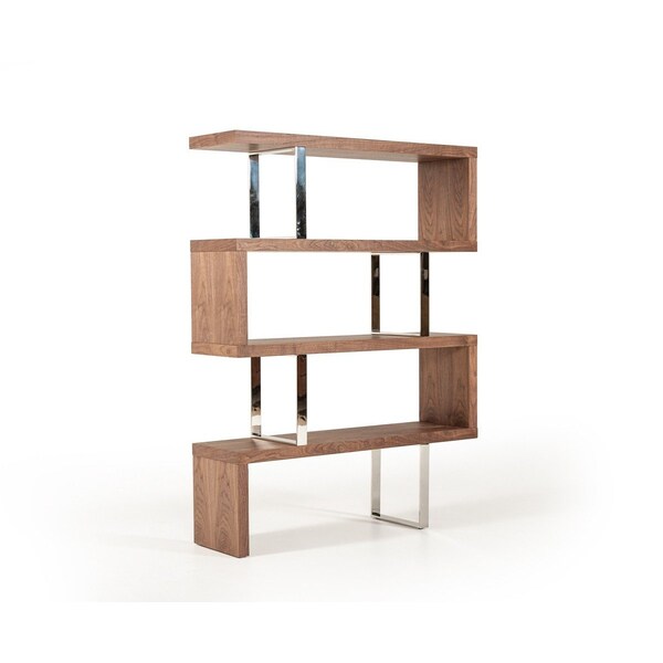 Homeroots 67" Walnut Manufactured Wood Four Tier Zig Zag Bookcase 482697 - main