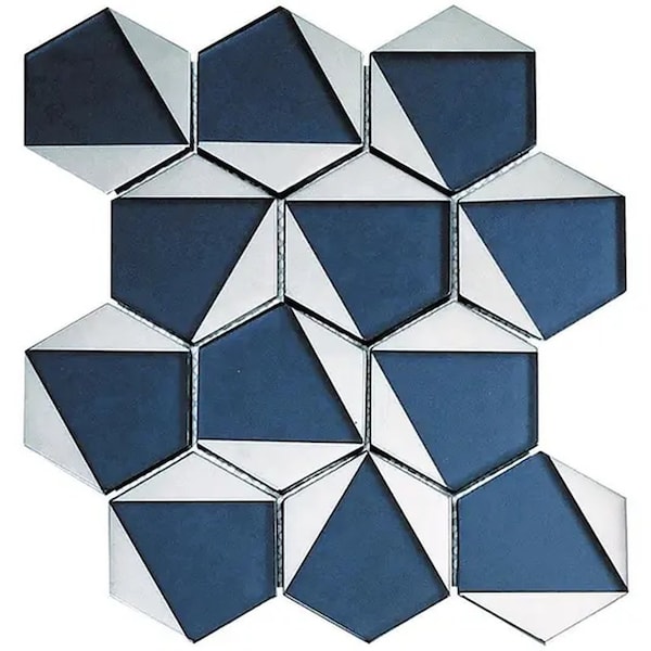 Apollo Tile Mirari 9x11 in. Blue, Gray Glossy Glass 3D Trapezoid Mosaic Wall Tile (3.28 sq ft/case) 5PK APLMNC8811MAA - main