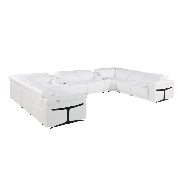 Homeroots White Italian Leather Power Reclining U Shaped Ten Piece Corner Sectional With Console 634688 - main