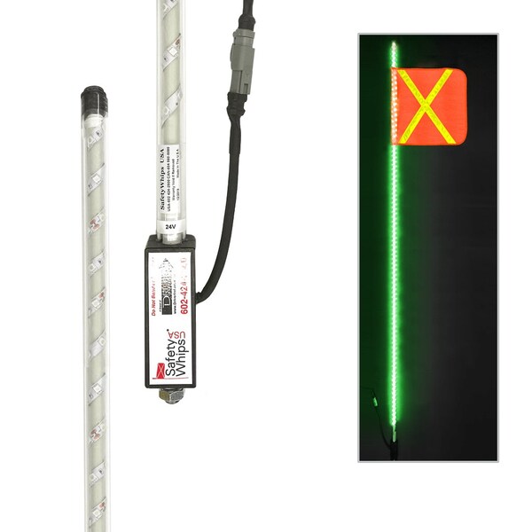 Safetywhips Warning Whip Super Duty LED Whip with Flag, Green, 120 Length SDL10G-XY - main