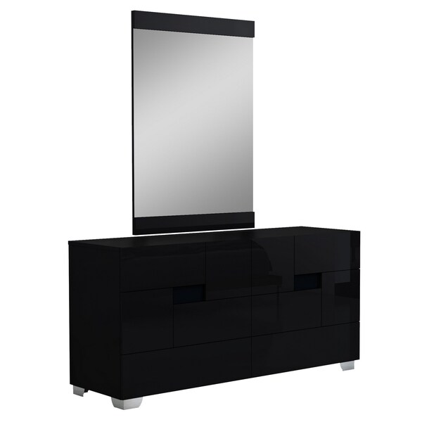 Homeroots Four Piece Black Solid Wood Bedroom Set With Mirror 343986 - main
