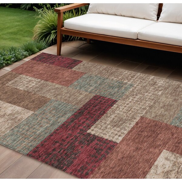 Homeroots 8' X 10' Brown And Terra Cotta Geometric Washable Indoor Outdoor Area Rug 612439 - main