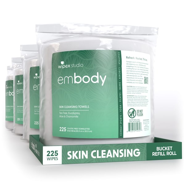 Wipex Natural Body Wipes 225ct Bucket Refills, Tea Tree/Eucalyptus, 1100 Plant-Based Shower Wipes, 4PK WX72234EBBR-4 - main