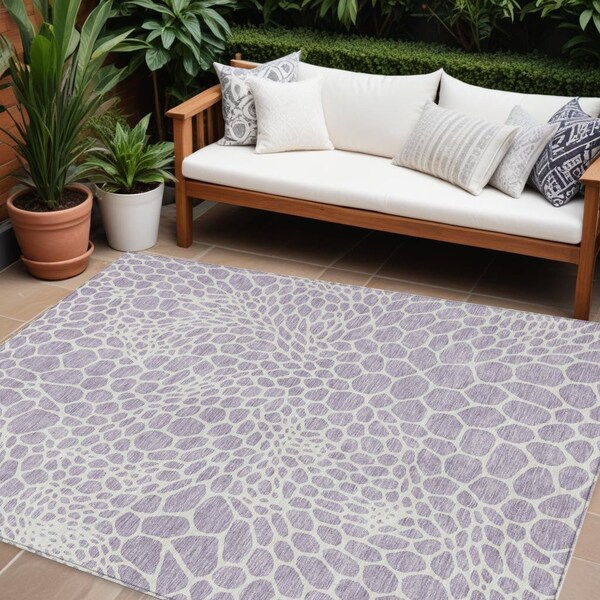 Homeroots 8' X 10' Lilac And Ivory Geometric Washable Indoor Outdoor Area Rug 595088 - main