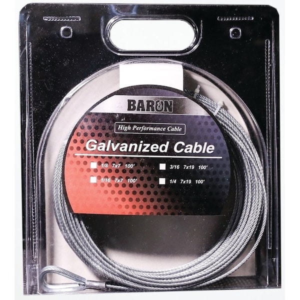 Baron BARON 0 9005/50090 Aircraft Cable, 1220 lb Working Load Limit, 50 ft L, 1/4 in Dia, Galvanized Steel 0 9005/50090 - main