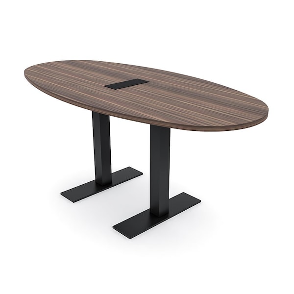 Skutchi Designs 6ft Conference Table With Power Unit | 6 Person Modular Boval Meeting Table | Harmony Series HAR-BOVL-36X72-T.BK-H3041-EBLK - main